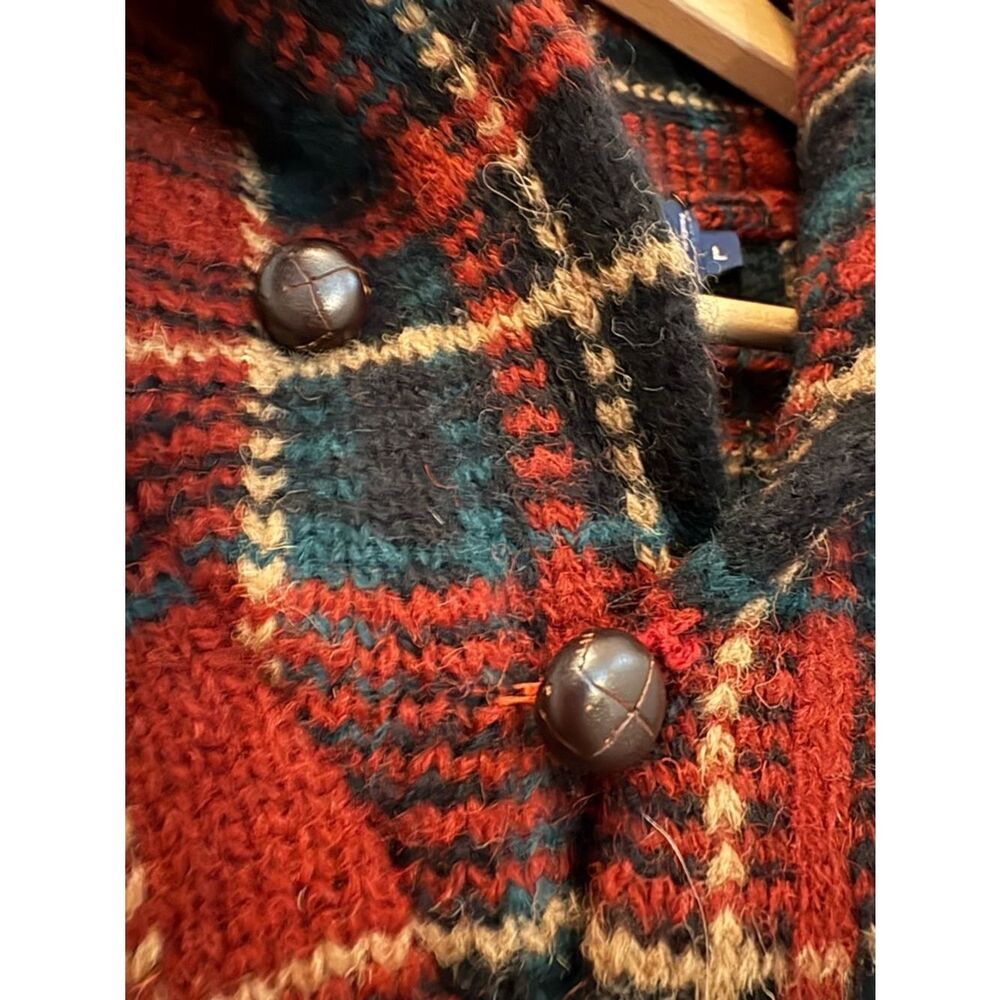 VTG Polo Ralph Lauren Sweater 100% Wool Plaid Shawl Collar Academia - Picture 5 of 6